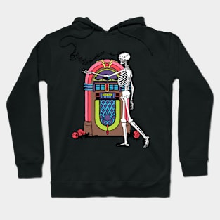 Skeleton at the Jukebox Music Forever Even in Death (color version) Hoodie